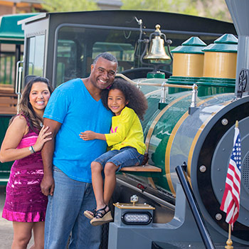 Family on the trackless train at the Springs Preserve